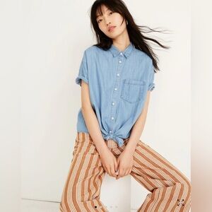 MADEWELL Denim Short-Sleeve Tie-Front Shirt Size XS